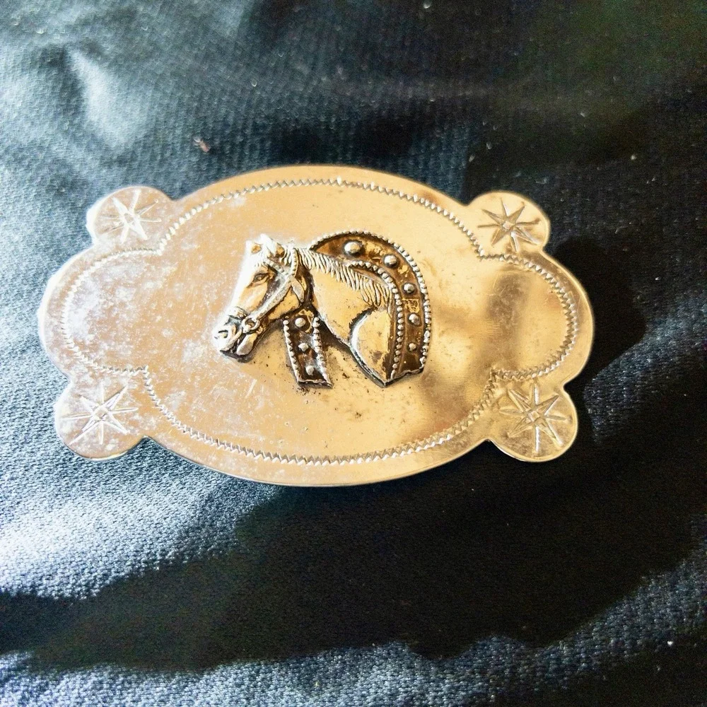 Vintage Western Equestrian Horseshoe Silver Belt Buckle Rodeo‎ Farm Ranch